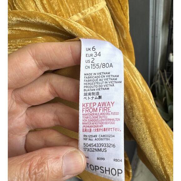 Topshop Women’s Size US2 Yellow Crinkle One Button Velvet Blazer Jacket Glam - Picture 6 of 11